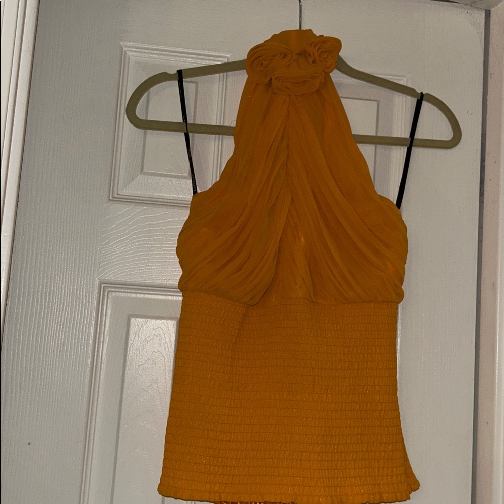 bebe Golden Yellow Smocked Halter Top